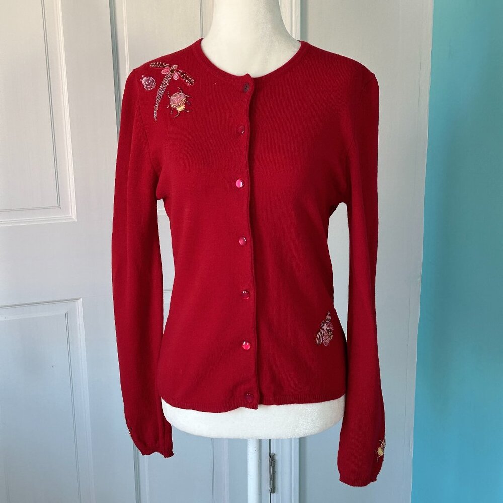 Vintage White + Warren Cardigan Sweater with beaded appliques (size S)